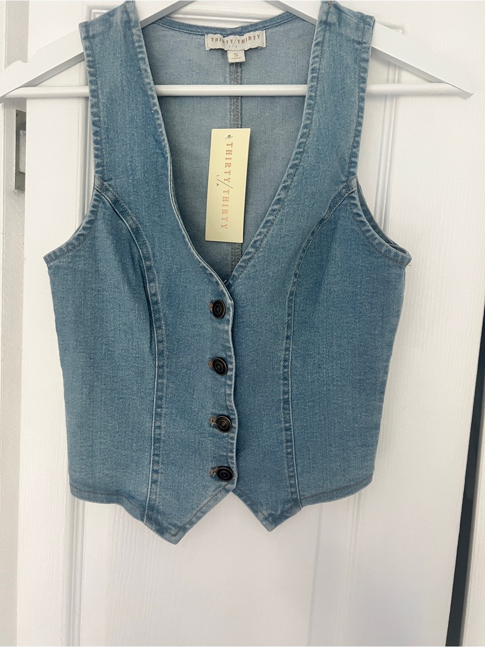Thirty/Thirty Light Blue Denim Vest - Women's Button Front Top